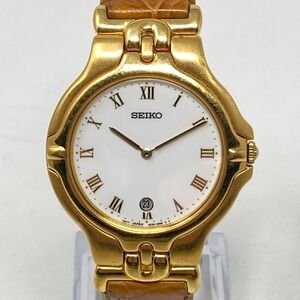 Vintage Seiko Presage Watch Men 36mm 5E29-6C00 Gold Tone Date New Battery